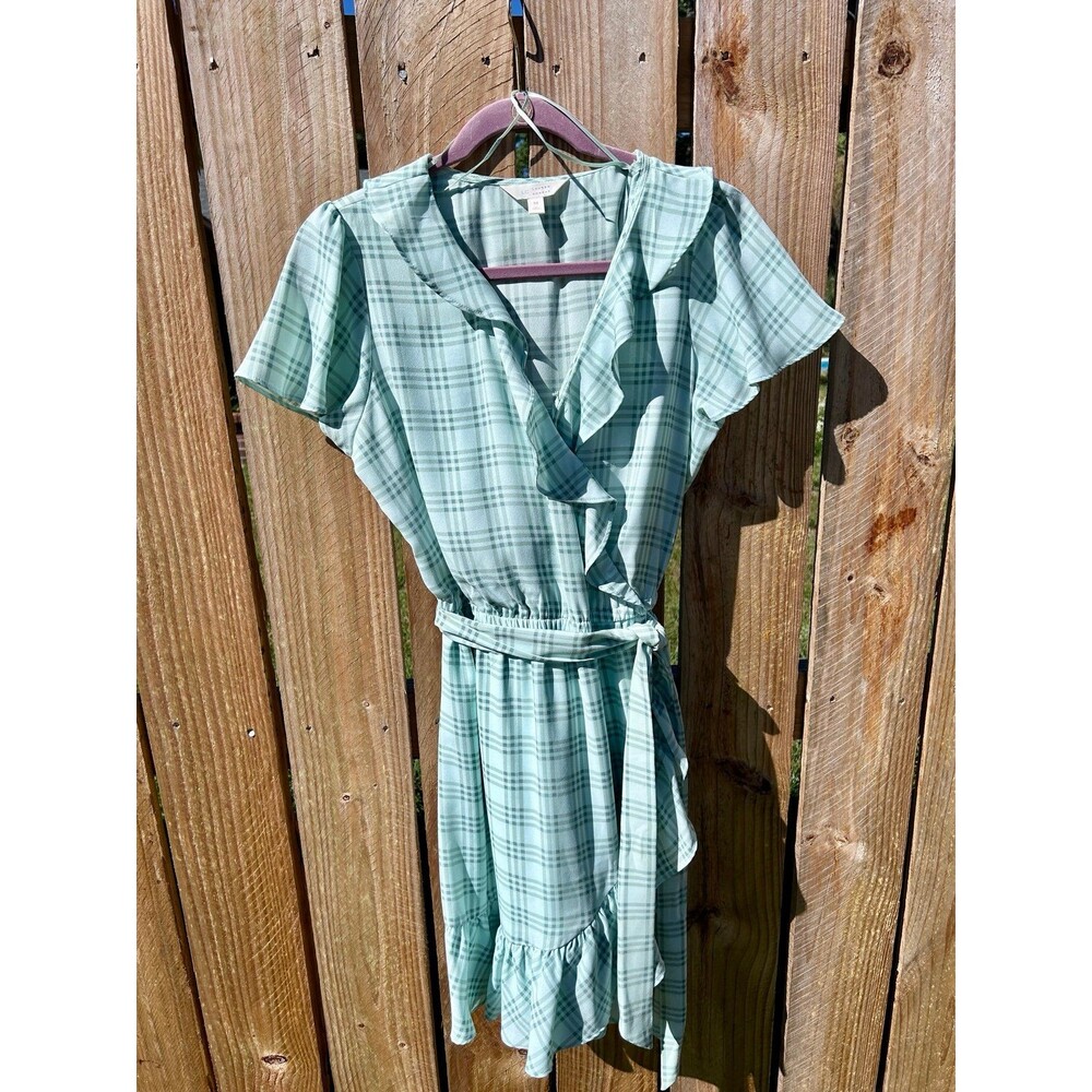 Lauren Conrad Green Plaid Faux Wrap Dress (Size M)